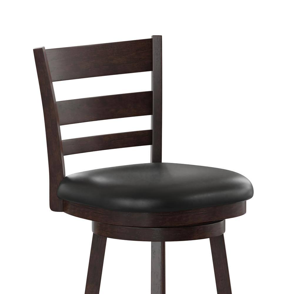 Espresso Black Faux Leather Swivel Ladderback Bar Stool