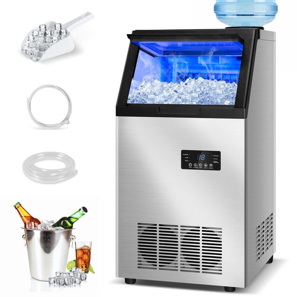 15 in. 160 lb. /24H Stainless Steel Ice Maker in Black with 35 lb. Storage Bin