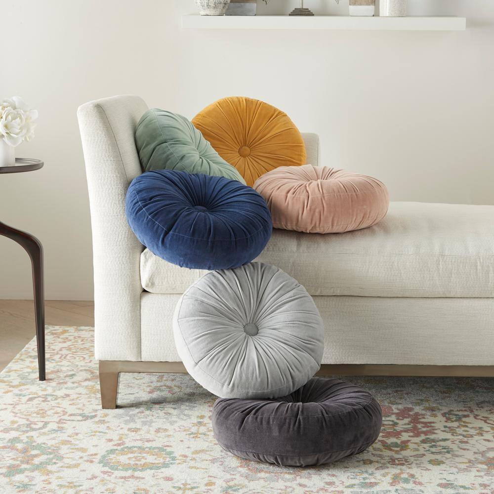 Light Gray Velvet Round Decorative Throw Pillow, 16" x 16"