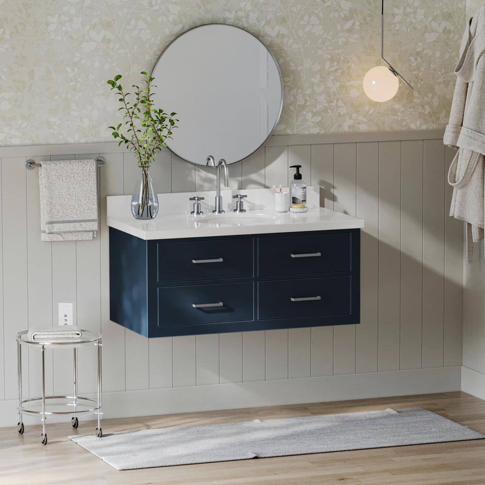 Midnight Blue 42" Single Wall-Mount Vanity with Brass Handles