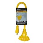 2 ft. 12/3 STW Multi-Outlet (3) Outdoor Heavy-Duty Adapter Extension Cord, Yellow