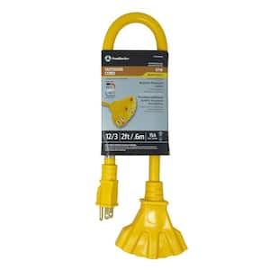 2 ft. 12/3 STW Multi-Outlet (3) Outdoor Heavy-Duty Adapter Extension Cord, Yellow