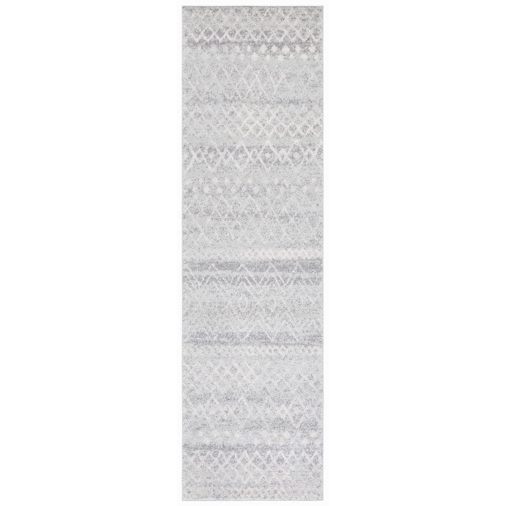 SAFAVIEH Madison Silver/Ivory 2 ft. x 8 ft. Geometric Floral Runner Rug ...