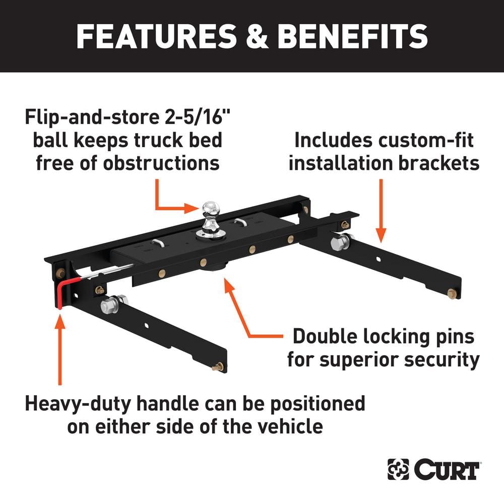 CURT Double Lock Gooseneck Hitch Kit with Brackets, Select Ford F-150, F-250, F-350