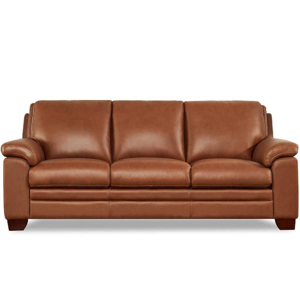 Magnum 84 in. Flared Arm Top Grain Leather Rectangle 3-Seater Sofa in Nutmeg price history on PriceWatchPro