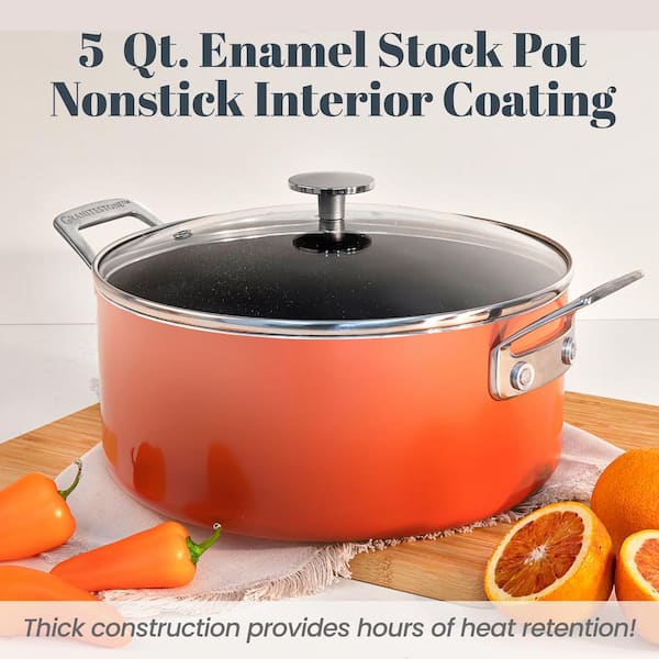 GRANITESTONE 5 qt. Round Coral Aluminum Nonstick Ultra-Durable Mineral and  Diamond Coating Gradient Brasier Stock Pot with Lid 7506 - The Home Depot