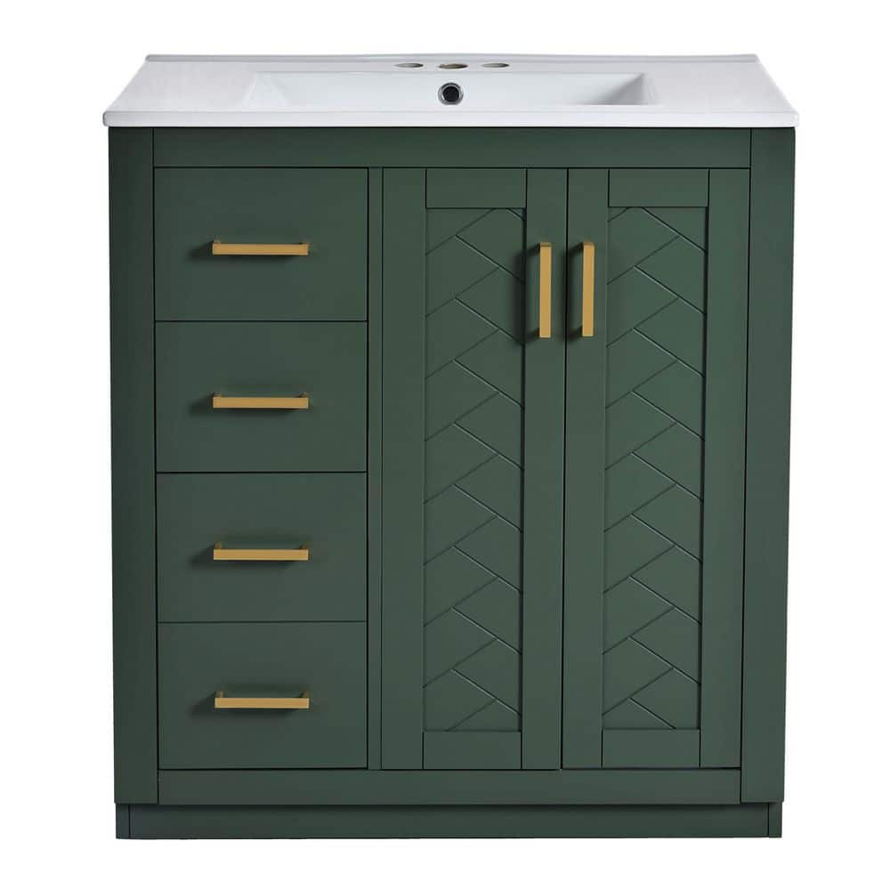 30 in. Freestanding Green Bath Vanity with White Ceramic Sink Top 3 Drawersand Soft Closing Doors price history on PriceWatchPro
