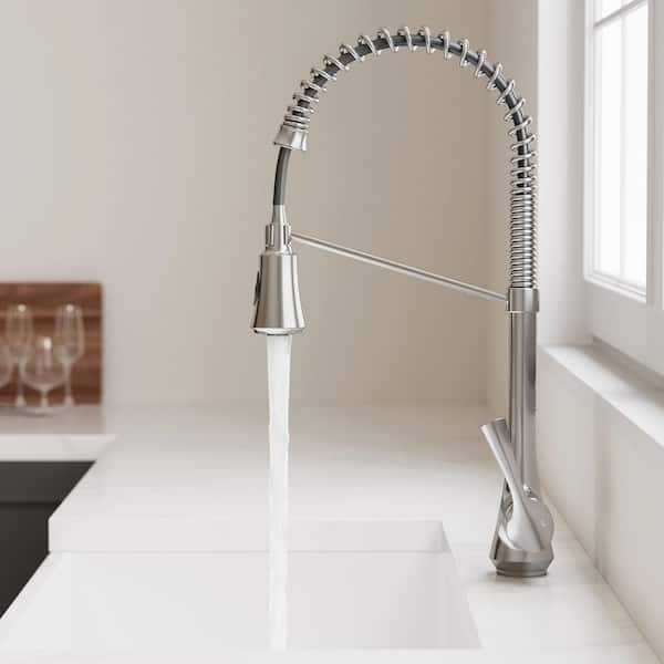 Single Handle 22.5 in. H Pull Down Sprayer Kitchen Faucet with 2-Function 360° Swivel Spout in Brushed Stainless