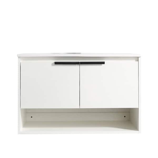 FUNKOL 32 in. W x 18 in. D x 20 in. H Bath Vanity in Gray with White Ceramic Top