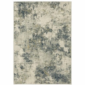 Beige Teal Grey and Gold Abstract 3 ft. x 5 ft. Power Loom Stain Resistant Area Rug