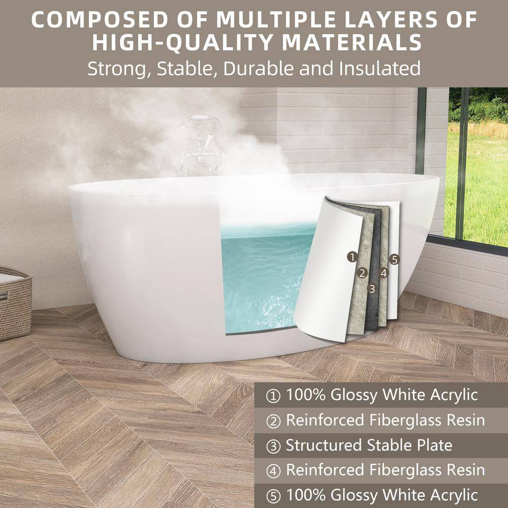 59'' x 29.5'' Freestanding Soaking Acrylic Bathtub