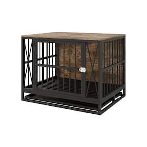 Any 32.67 in. W Dog Crate Furniture with Removable Tray, Heavy-Duty Dog Cage End Table, Rustic Brown