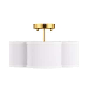 Modern 13 in. 4-Light Gold Semi-Flush Mount Creative Close to Ceiling Light Fixture with White Fabric Shade