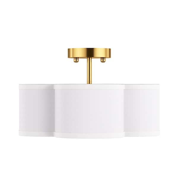 aiwen Modern 13 in. 4-Light Gold Semi-Flush Mount Creative Close to Ceiling Light Fixture with White Fabric Shade
