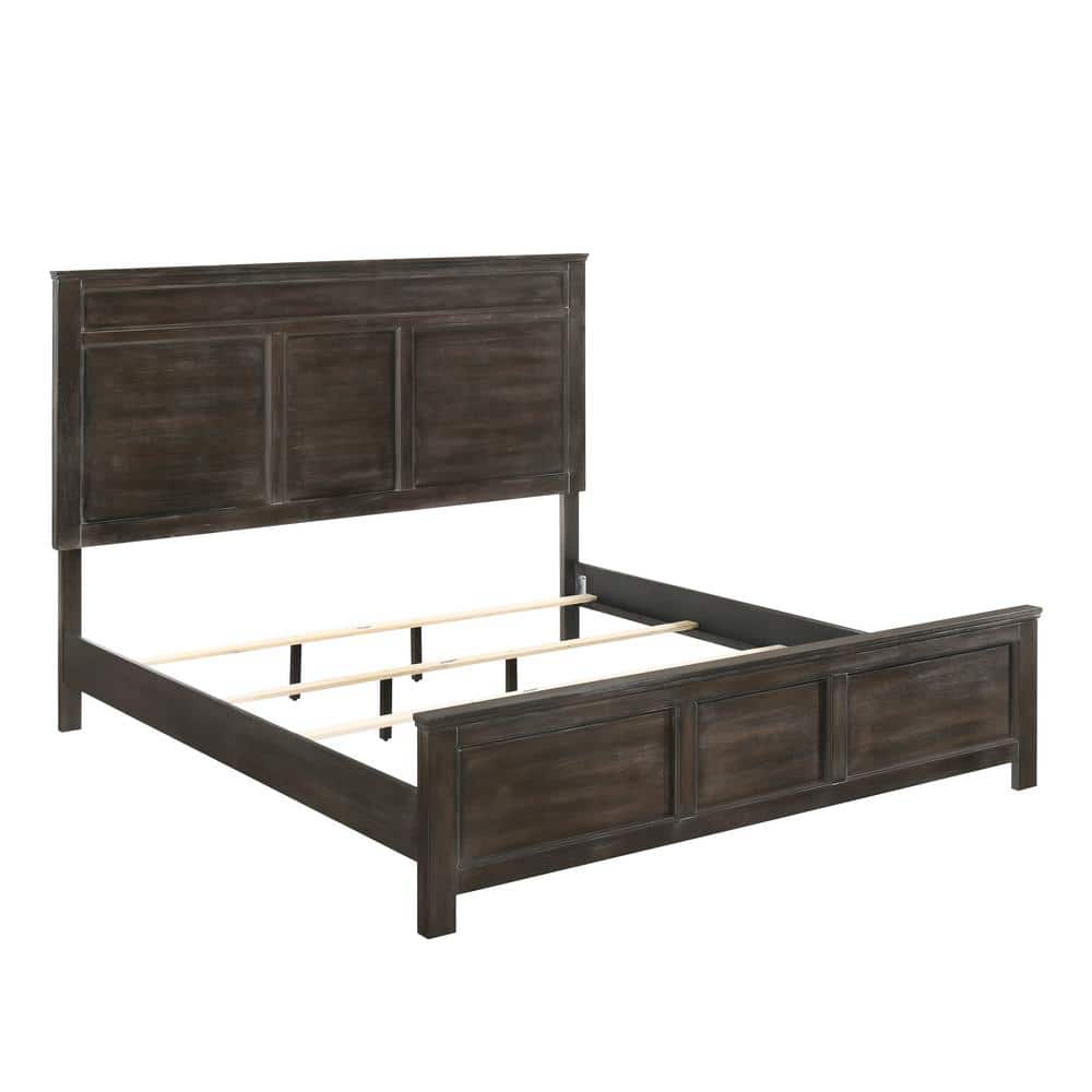 Nutmeg Brown Solid Wood King Panel Bed with Headboard