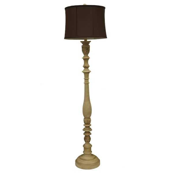 Decor Therapy Nadia 62.5 in. Antique Ivory Floor Lamp with Faux Silk Shade