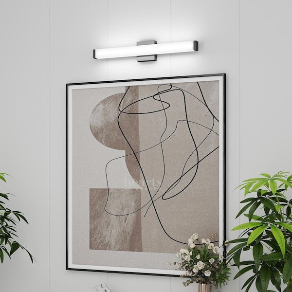 25 in. 14W Matte Black LED Bathroom Vanity Light Square Cool White Lighting Fixtures