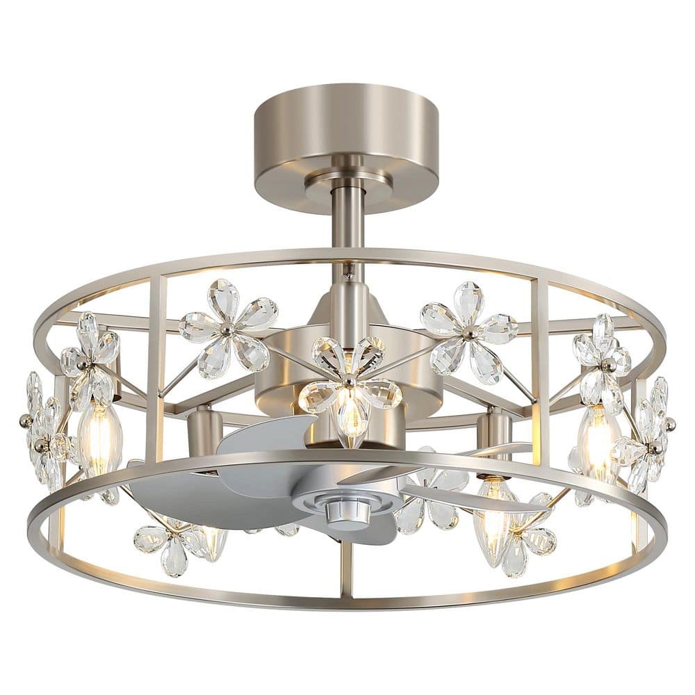 Breezary 20 in. 5-Light Fandelier Satin Nickel Ceiling Fan with