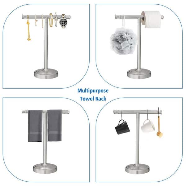 13 in. H x 10.5 in. L Freestanding Stainless Steel Towel Bar in Brushed Nickel, T-Shape Towel Rack, Towel Stand