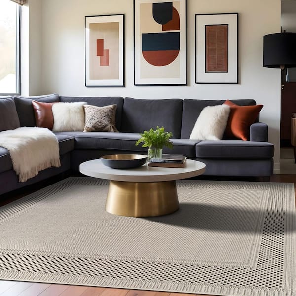 Coastal Beige 6 ft. x 9 ft. Bordered Washable Easy Jute Modern Indoor Outdoor Area Rug