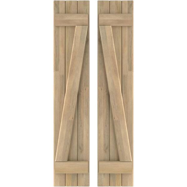 Ekena Millwork 10-1/2 in. W x 76 in. H Americraft 3 Board Exterior Real Wood Joined Board and Batten Shutters with Z-Bar Unfinished