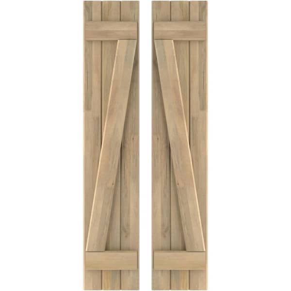 Ekena Millwork 10-1/2 in. W x 77 in. H Americraft 3-Board Exterior Real Wood Joined Board and Batten Shutters with Z-Bar in Unfinished