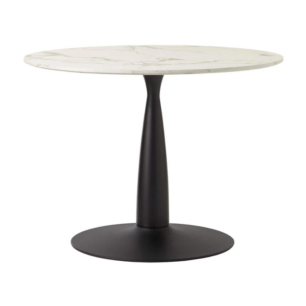 Round Extendable Wood and Marble Dining Table