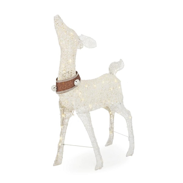 Home Accents Holiday Sweet Serenity 48 in. Christmas Warm White LED White PVC Deer with Collar