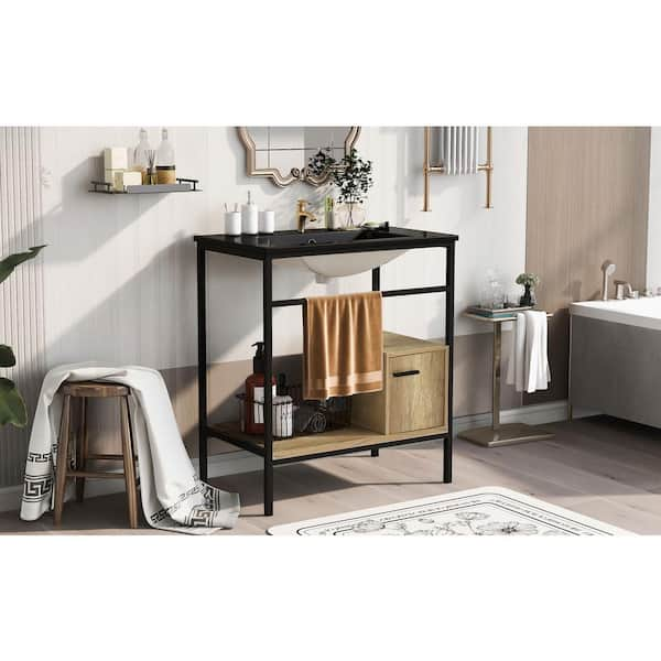 Zeus & Ruta Brown 29.5 W x 18.1 D x 35.1 H Bathroom Vanity with Single Sink  Storage Cabinet Solid Wood Frame WK-VAI-07 - The Home Depot