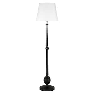 68 in. Black and White 1 1-Way (On/Off) Standard Floor Lamp for Living Room with Cotton Drum Shade
