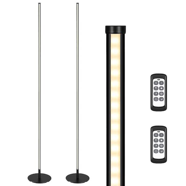 EDISHINE 57.5 in. Black LED Dimmable Standing Floor Lamp for Living Room with Remote Control (Set of 2)