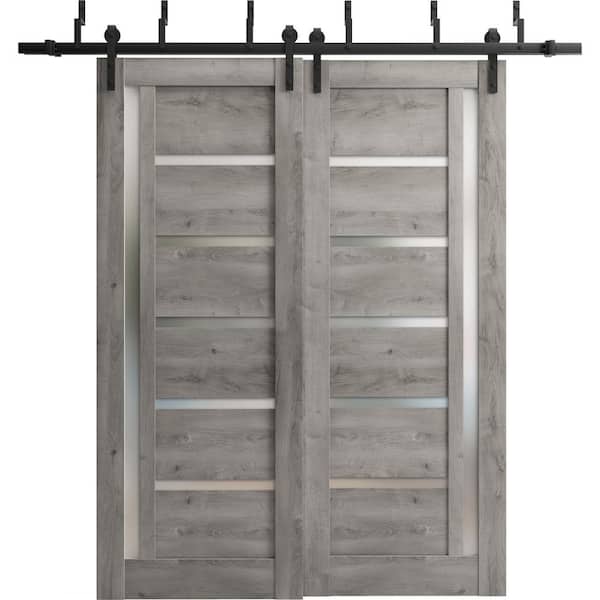 Sartodoors 64 in. x 80 in. 2 Panel Frosted Glass Nebraska Grey Wood ...
