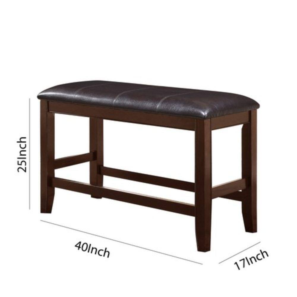 Elegant Dual-Tone Wooden Counter Height Bench with Leatherette Seat