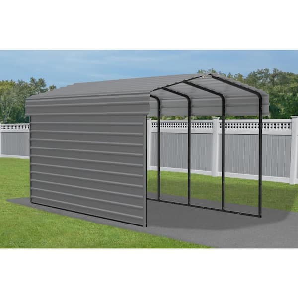 Arrow 10 ft. W x 20 ft. D x 9 ft. H Charcoal Galvanized Steel Carport with 1-Side Wall Kit