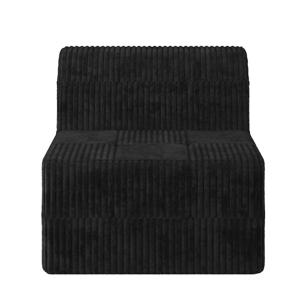 32.1 in. Armless Corduroy Modular Compressed Single Sofa in Black
