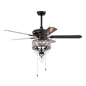 52 in. Smart Indoor Matte Black Crystal Ceiling Fan with Integrated LED and Hand Pull Chain(Bulb Not Included)