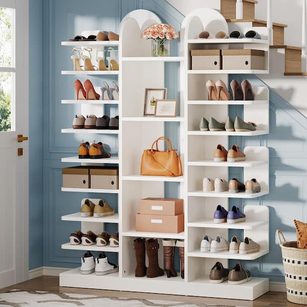 61 in. H 40-Pair White Wood Shoe Rack, Freestanding Tall Entryway Shoe Organizer with Open Shelves, 13-Tier Shoe Shelf