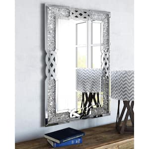 31.5 in. W x 47.2 in. H Rectangle Framed Silver Crystal Decorative Wall Mirror