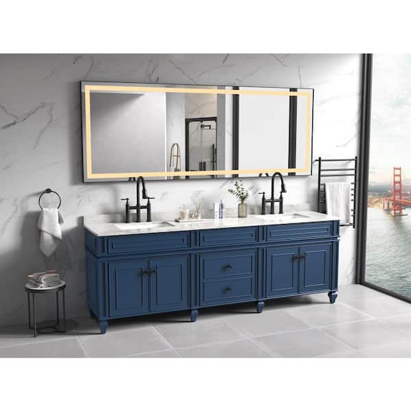 Matte Black 96 in. W x 48 in. H LED Aluminum Frame Wall Mirror with Anti-Fog, Memory, 3 Colors, Stepless Dimmable