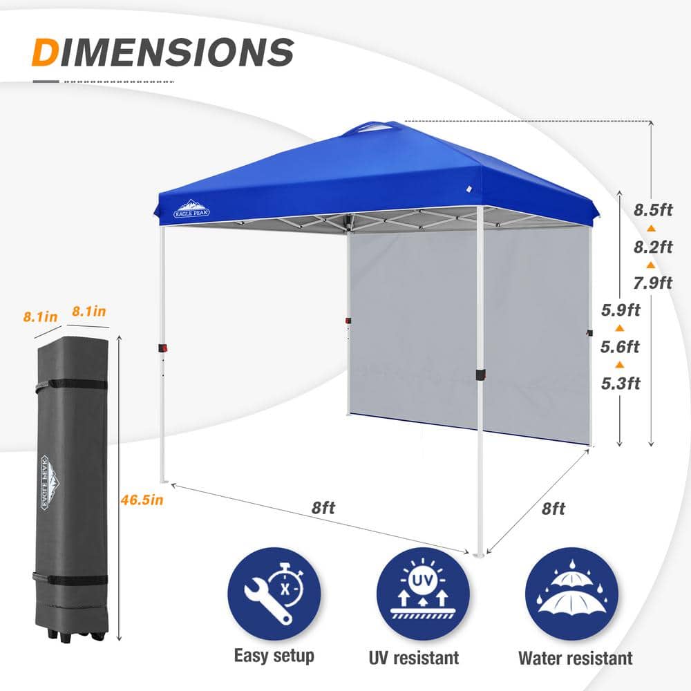 Blue 8x8 ft Steel Pop-Up Canopy Tent with Sidewall