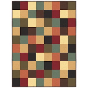 Ottohome Collection 2 ft. 3 in. x 3 ft. Non-Slip Rubberback Checkered Indoor Area Rug/Mat, Multicolor
