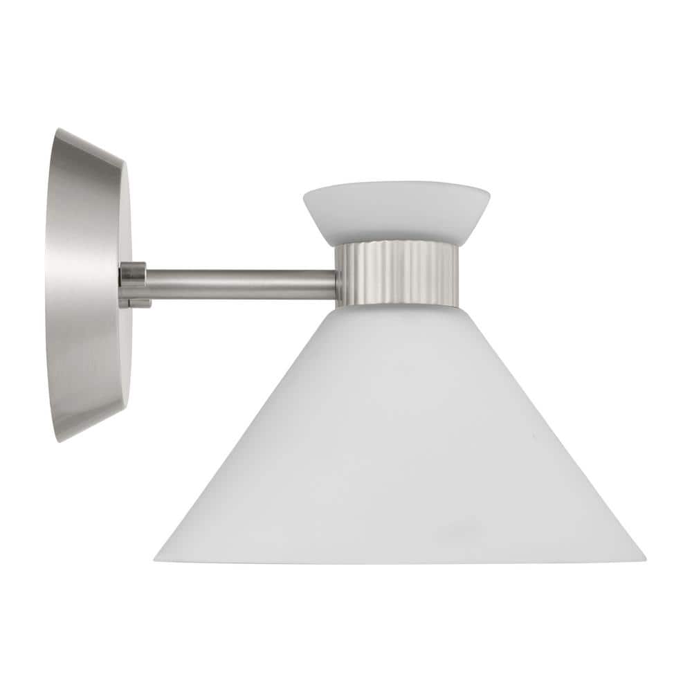 Brushed Steel Dimmable Wall Sconce with Etched Glass Shade