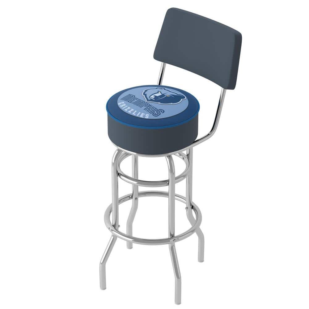 Memphis Grizzlies Logo 31 in. Blue Low Back Metal Bar Stool with Vinyl Seat