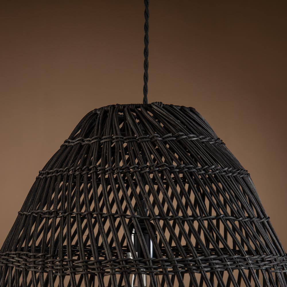 Veremund 15.7" Black Bamboo and Rattan Bell Pendant Light