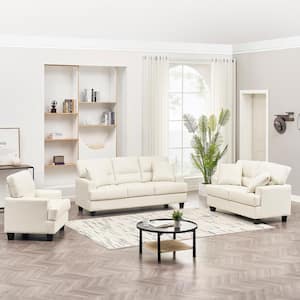 Garrin Series 3-Piece Beige Faux Leather Sofa Loveseat and Chair Living Room Set with Cushion and Pillow