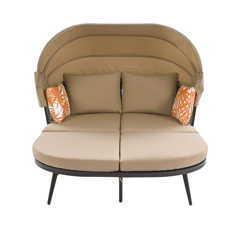 74.8 in. L Metal Outdoor Day Bed, Outdoor PE Wicker Back Loveseat Sofa Set,