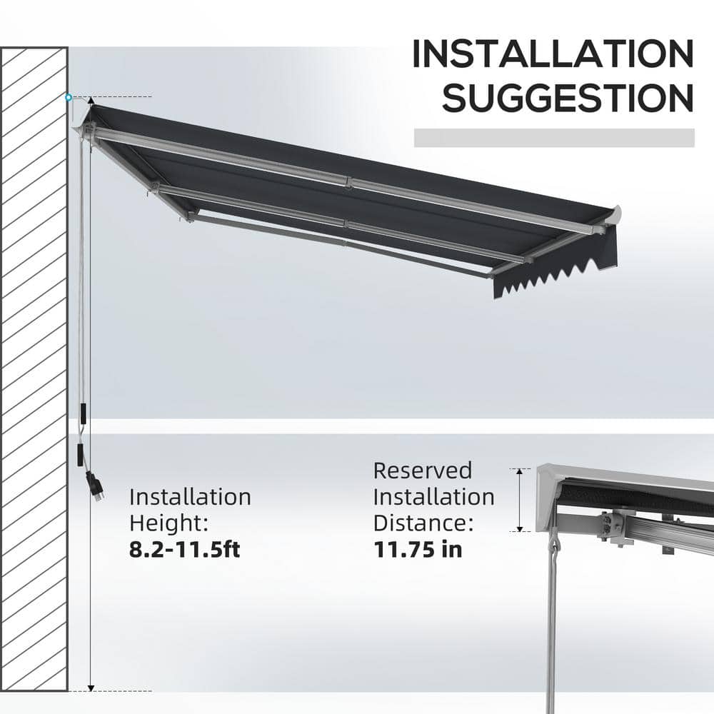 Dark Gray Polyester Electric Retractable Patio Awning with LED Lights