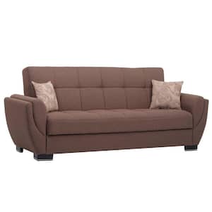 Basics Air Collection Convertible 87 in. Brown Polyester 3-Seater Twin Sleeper Sofa Bed with Storage
