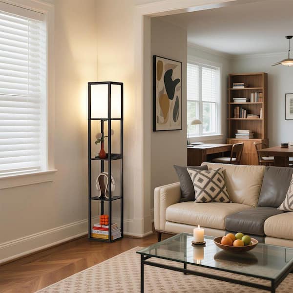 MITELSON Floor Lamp with Shelves and USB, USB-C & Power Outlets, Tall