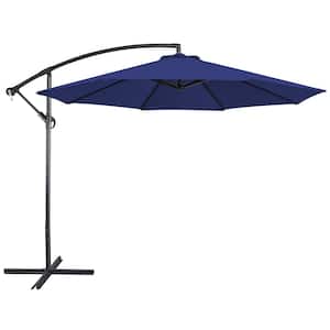 10 ft. Patio Offset Umbrella Cantilever Umbrella with Crank and Cross Base Navy Blue